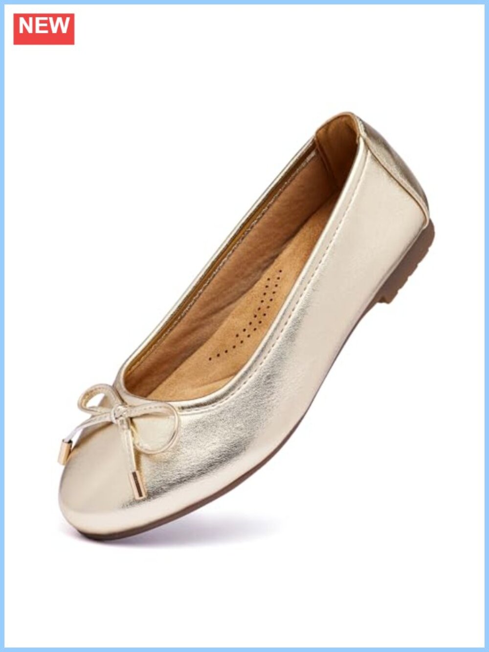 Women's Bow Ballet Flats Slip On Foldable Round Toe Faux Leather Work Shoes